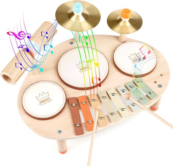 Vanplay — Tambor infantil 9 en 1 con instrumentos de madera